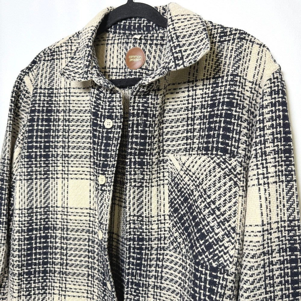 Common People Mens Black Cream Plaid Flannel Shirt Jacket Large United Kingdom